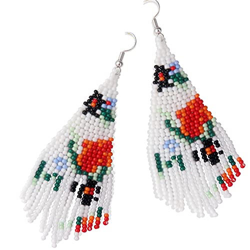 Boho Beaded Tassel Earrings For Women – Native American Style Handmade Fringe Drop Earrings, Statement Jewelry