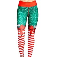 Zconmotarich Xmas Chic Women Stripe Bodycon High Waist Fitness Leggings Sport Trousers Casual Tight Elastic Pants Red + Green S