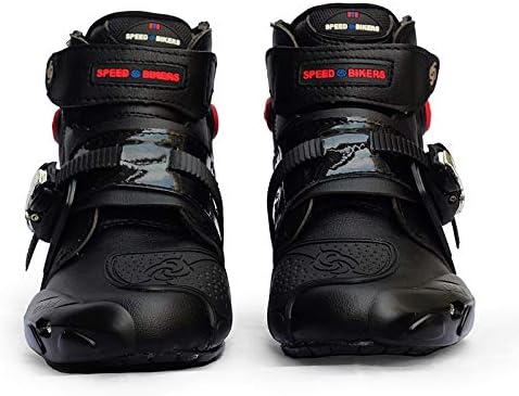 Mylujo Motorcycle Boots Soft Biker Speed Motocross Boots Non-slip Motorcycle Shoes Motorbike Waterproof Boots for Men Boys black 8.5