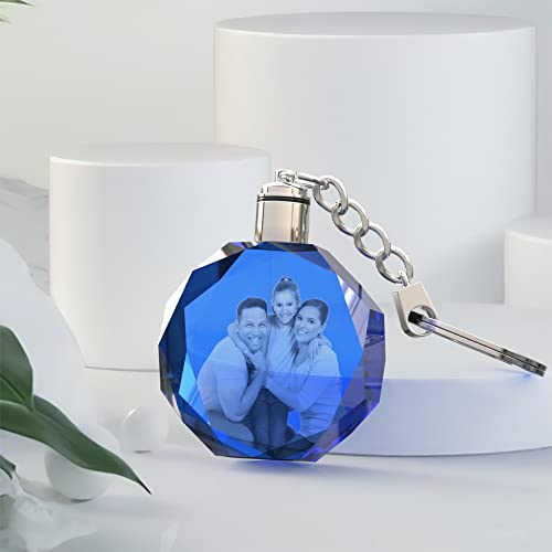 Crystal Keychain Photo Lighted Custom Crystal Picture Etched Key Chain Personaized 3D Laser Engraved Crystal Keyring Gift