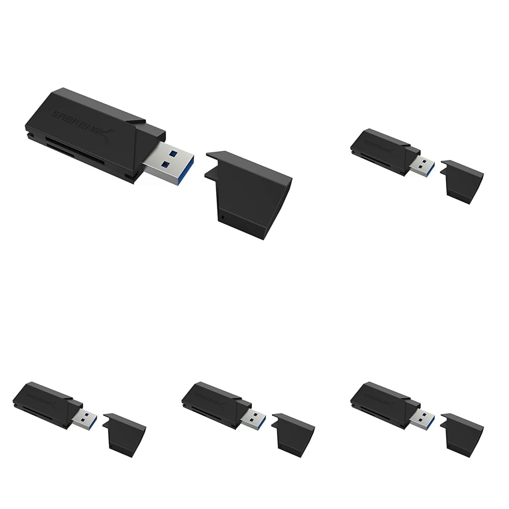 SABRENT SuperSpeed 2 Slot USB 3.0 Flash Memory Card Reader for Windows, Mac, Linux, and Certain Android Systems Supports SD, SDHC, SDXC, MMC/MicroSD, T Flash [Black] (CR-UMSS) (Pack of 5) Image