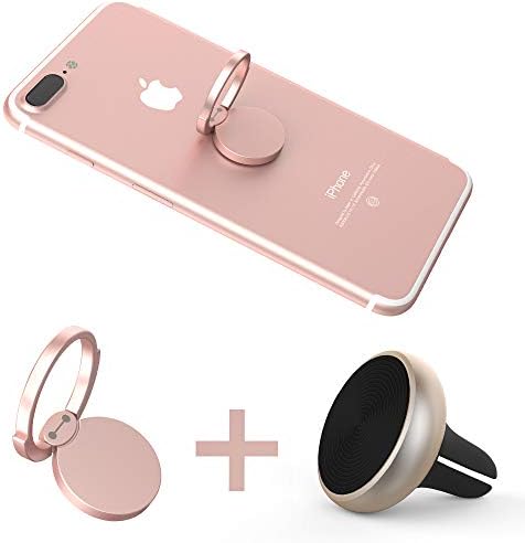 Magnetic Phone Car Mount and Finger Ring Holder Rose Gold， 360° Rotation Phone Finger Ring Stand Compatible with iPhone XR 8 7 7 Plus 6S 6 5 5S, Samsung Galaxy S8/S9, LG and More (Rose Gold