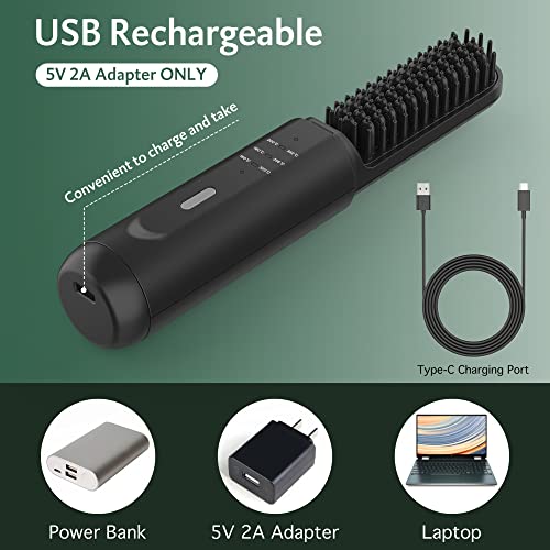 Beard Straightener Brush, REHOYO Cordless Straightening Comb with Different 3 Temperature, Rechargeable Anti-Scald and Auto-Off of Portable Salon for All Type