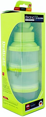 Formula Dispenser, Dearya Twist-Lock Stackable BPA Free On-the-Go 3 Compartments Bear Funnel Baby Milk Powder Dispenser &amp; Snack Container - 300ml 0M+ - 3 Feeds/1 Pack (Green)