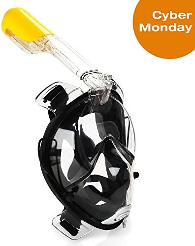 Full Face Snorkel Mask SLAIYA With Anti-Fog and Anti-Leak Design GoPro Snorkeling Mask 180° Panoramic View For Adult &amp; Youths (Black, S/M)