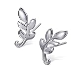S.Leaf Leaf Stud Earrings Olive Leaf Earrings Sterling Silver Leaf Studs for Woman (Leaf B)