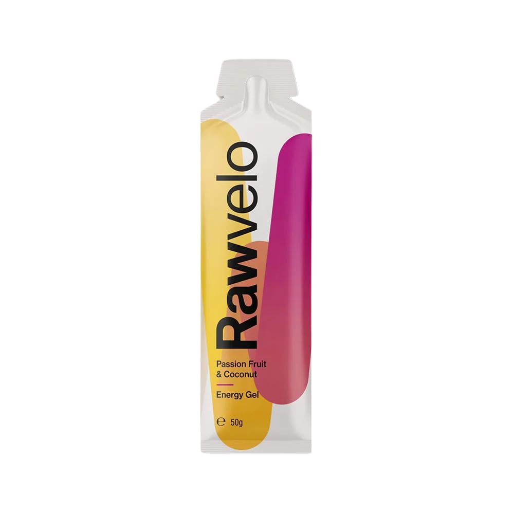 Rawvelo Energy Gels - Passionfruit & Coconut - Vegan & Natural Cycling, Hiking, Running Gels with 20g Carbohydrates - Sustained Energy Release, Natural Sugars - 12x50g