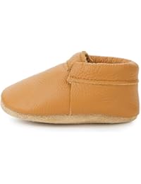 Fringeless Genuine Leather Baby Moccasins - Boys and Girls Shoes for Infants, Babies, Toddlers (Gingersnap, US 5.5)