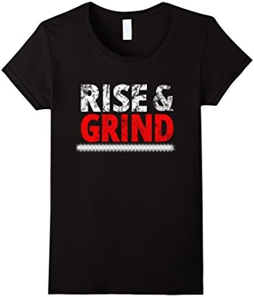 Women's Rise &amp; Grind Inspirational Motivational T-Shirt XL Black