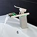 Sprinkle® Stylish Single Handle Nickel Brushed LED Waterfall Bathroom Sink Faucet LED Colors Changing Tap Temperature Control Light