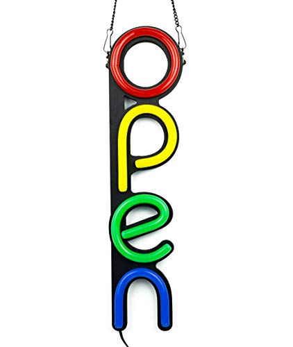 LED Open Sign for Business - Bright Red Yellow Green Blue Vertical Neon Style Open Light Signs | Beautiful Design to Attract Customers - Thumbnail 7