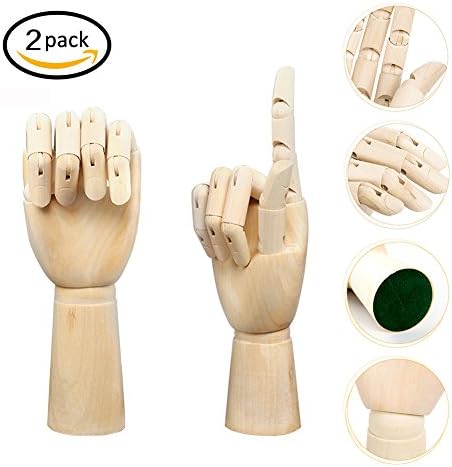 HOMLICO Wooden Hand Model Flexible Moveable Fingers Manikin Hand Figure both Left and Right Hand for Sketching Drawing Home Office Desk Posable Joints Kids Children Toys Gift 8 INCH