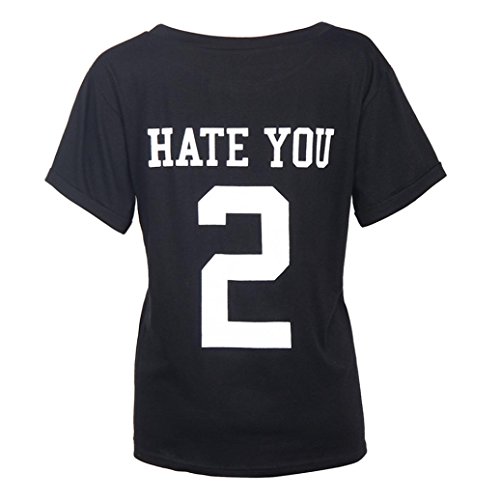 Snowfoller Women Summer Short Sleeve Sports Tee Basketball Uniform Letter Printed Hate You T-Shirt Fashion Tops Blouse (S, Black) - Thumbnail 4