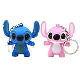 Ireav 2pcs Stitch Cartoon Modeling Keychain LED Flashlight Key Ring Handbag Bag Purse Pendant Key Holder Couples Keychains Set Animal Key Chain Lights