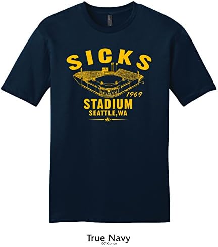 Throwbackmax 1969 Sicks Stadium Seattle Pilots Baseball Tee Shirt (3X, True Navy)