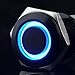 Ulincos® Latching Pushbutton Switch U16F2 1NO1NC SPDT ON/Off Black Metal Shell with Blue LED Ring Suitable for 16mm 5/8