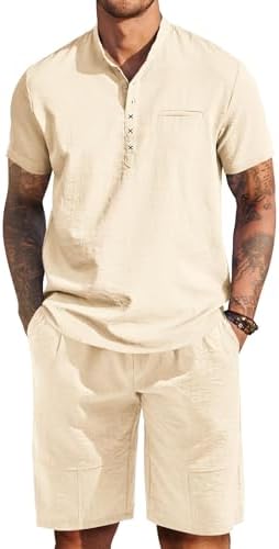 Coofandy Linen Set COOFANDY Men's 2-Piece Summer Outfit Short