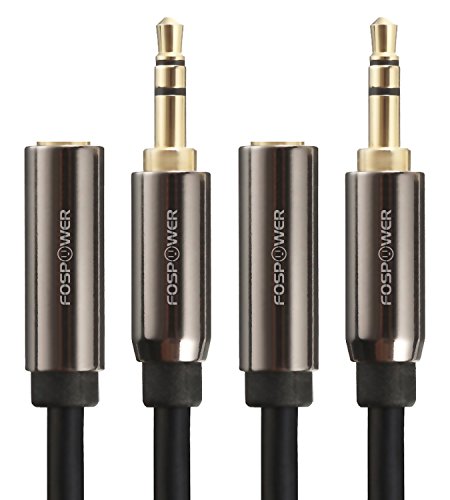 FosPower (15 Feet 2 Pack) 3.5mm Male to 3.5mm Female Stereo Audio Extension Cable Adapter [24K Gold Plated Connectors] for Apple, Samsung, Motorola, HTC, Nokia, LG, Sony & More