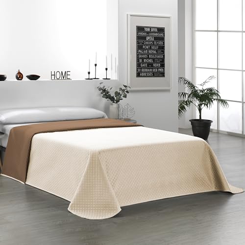 Martina Home Omkeerbare sprei Bouti, 100% polyester, beige, bruin, voor bed met een breedte van 105 cm