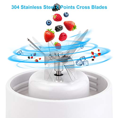 Portable Blender with Travel Cup and Lid, USB Rechargeable Personal Smoothie Blender, Cordless Handheld Small Mini Single Serve Juicer Blender