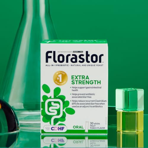 Florastor Extra Strength - Saccharomyces Boulardii CNCM I-745 - Daily All in One Probiotic - Supports Gut Health & Immune System - Antibiotic-associated diarrhea - For Adults - 30 sticks