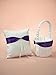 Topwedding Purple Bow White Satin Wedding Ring Bearer Pillow Flower Girl Basket Set