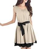 Allegra K Women Scoop Neck Tiered Hem Tank Dress w Waist Strap