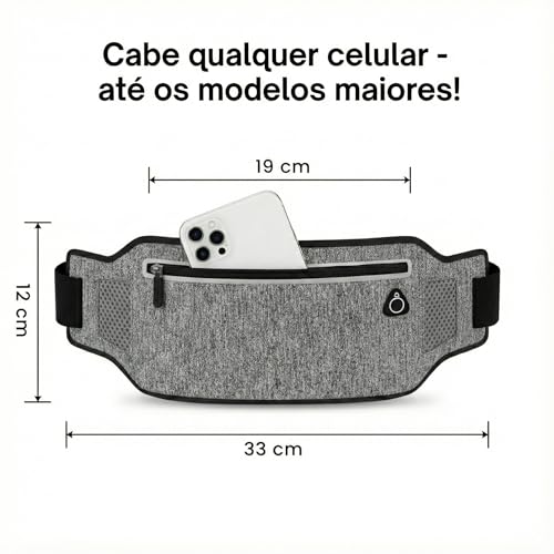 Pochete Esportiva Corrida Impermeável Refletiva Leve 90g – Celular até 7" (iPhone 15 Pro Max / S24 Ultra) – Unissex Ajustável (Preto)