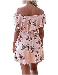 POGTMM - Vestido corto con volantes para mujer, estilo casual, con cinturón, plisado