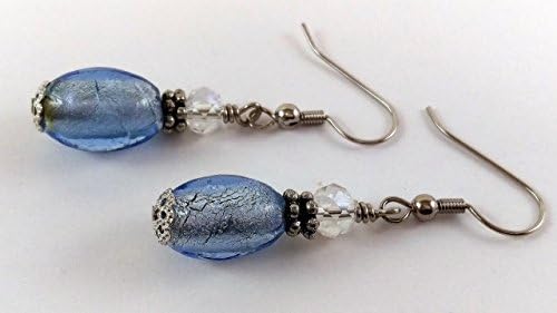 Blue Foil Lined Glass Beaded Earrings