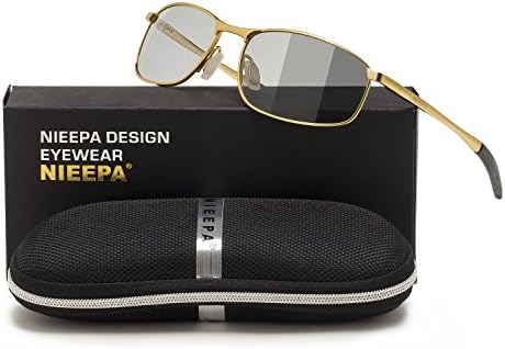 Men's Photochromic Polarized Sunglasses Square Metal Driving Eyewear