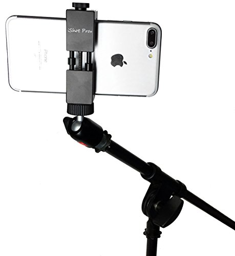 iShot Pro SecureGrip Metal iPhone Universal Smartphone Mic Music Tripod Stand Mount + 360Â° Swivel Ball Head + 1/4" to 5/8" Bushing Reducer Converter - Compatible with iPhone & Smartphone 2.5 to 3.6"