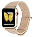 JSGJMY Compatible for Iwatch Band 38mm 40mm S/M Women Genuine Leather Loop Replacement Strap Compatible for iWatch Series 5 4 3 2 1, Beige with Champagne Gold Clasp