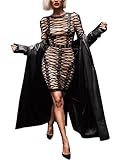 Maketina Women's Sexy Long Sleeve Lace Up Bodycon Cocktail Pencil Mini Dress Nude S