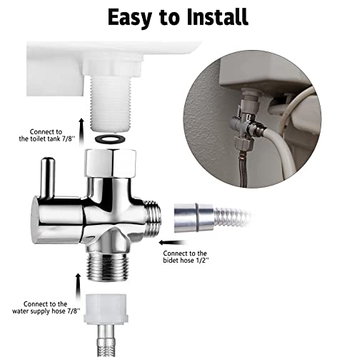Bidet T Adapter,T Adapter with Shutoff Valve, Metal T Adapter 3way 7/