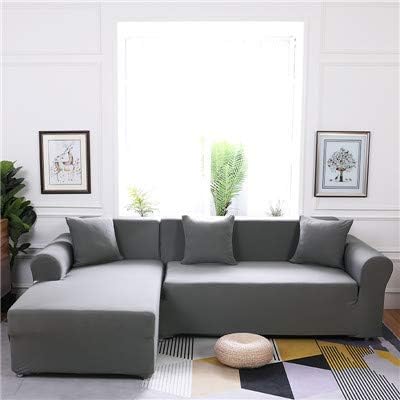 Kuendrem Elasticity L Shaped Sofa Cover Single/Double/Three/Four-Seat Sofa Slipcovers Cotton Solid Sofa Cover for Living Room Seat Cover