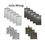 Julie Wang Assorted Antiqued Bronze Silver Setting Bezel Tray Pendant Blanks -No Duplicates (12 Sets Square Bezels)