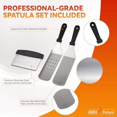 BBQ Future Universal Cast Iron Griddle for Gas Grill with Spatula Set, 23" x 16" Pre-Seasoned Nonstick Griddle Insert Large BBQ Flat Top Plate for All Gas/Electric Grill, Stove Top and More