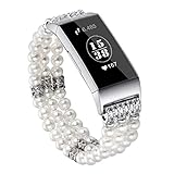 fastgo Compatible for Charge 3 Bands, Handmade Elastic Stretchy Jewelry Bracelet Sports Band for Any Occasion（Pearl White）