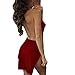 VANCOL Women's Sexy Deep V-Neck Halter Backless Slit Mini Party Club Dress (M, Dark Red)