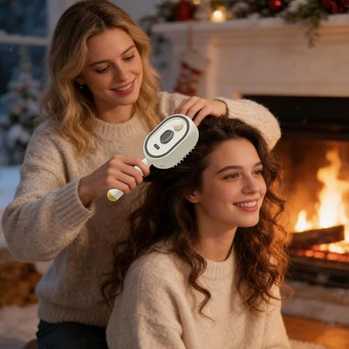Electric Steam Brush for Hair, Detangling Steam Brushes with Oil, 2-in-1 Misting Hair Brush with Water Spray, Reduce Frizz, Nourishes Hairs, Anti-Static