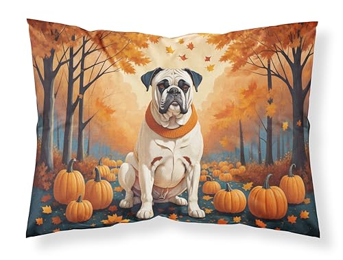Caroline's Treasures DAC1025PILLOWCASE White Boxer Fall Fabric Standard Pillowc…