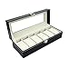 Watch Box 6 Black Mens Womens Leather Display Glass Top Jewelry Case Organizer by Satellas