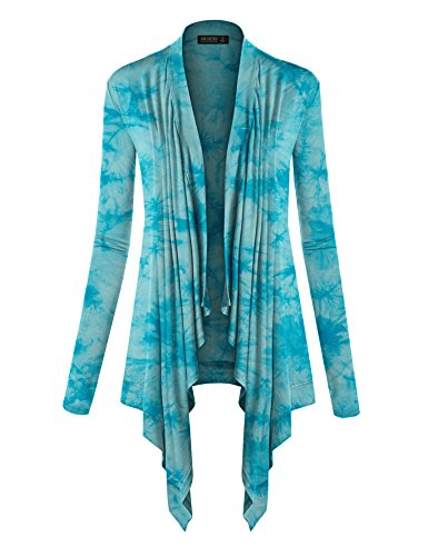LL WSK1072 Womens Off-Duty Open Front Tie Dye Cardigan L AQUA