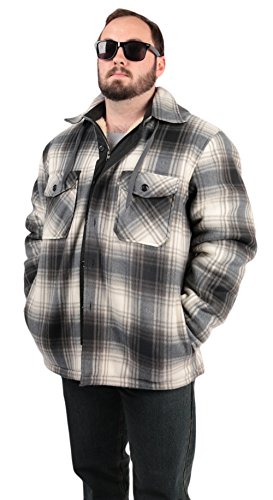 Woodland Supply Co. Men's Plaid Hooded Button Up Sherpa Lined Shirt Jacket,XX-Large,Black/Grey