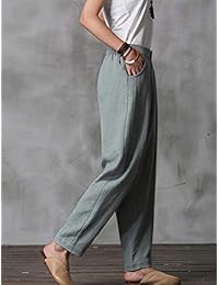 Pantalones de lino con cintura elástica y bolsillos para dama