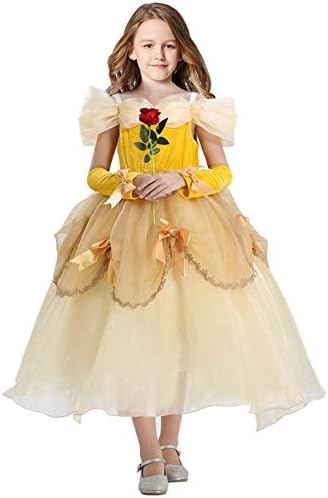 Bonallo Princess Belle Costume Little Girls Dress Princess Dress up Dresses with Sleeves Rose 3-4yrs