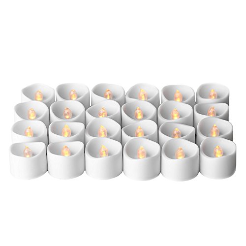 Instapark Pack of 24 Flameless LED Tea Light Candles, Realistic Flickering Amber Yellow Battery Powered Bulb Tealight Perfect for Seasonal DÃ©cor Parties Celebrations and Special Events