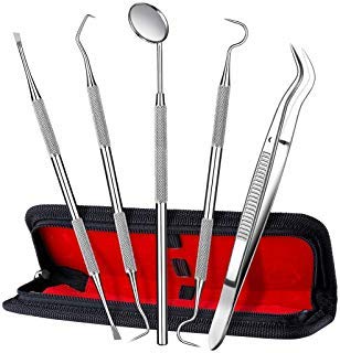 5Pcs/Pack Professional Stainless Steel Dental Tool Teeth Whitening OralÂ Deep Cleaning Care Kit( Dental Explorer,Sickle Scaler,Mouth Mirror,Hoe Scaler,Tweezer)