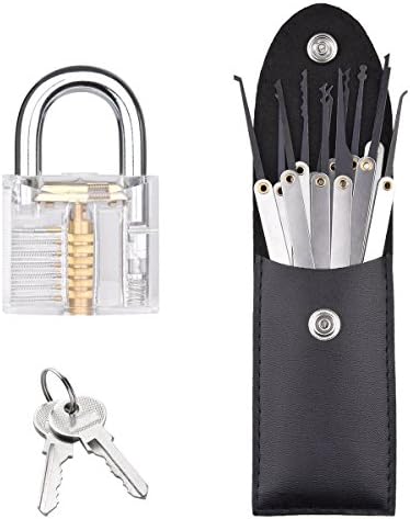 Practice Lock,DUUDO Padlocks Crystal Cutaway Training Tools Lock Picks Set with 15 pcs Keys